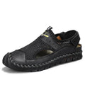 Men's black leather low-top pumps with mesh panels and an elastic band closure.