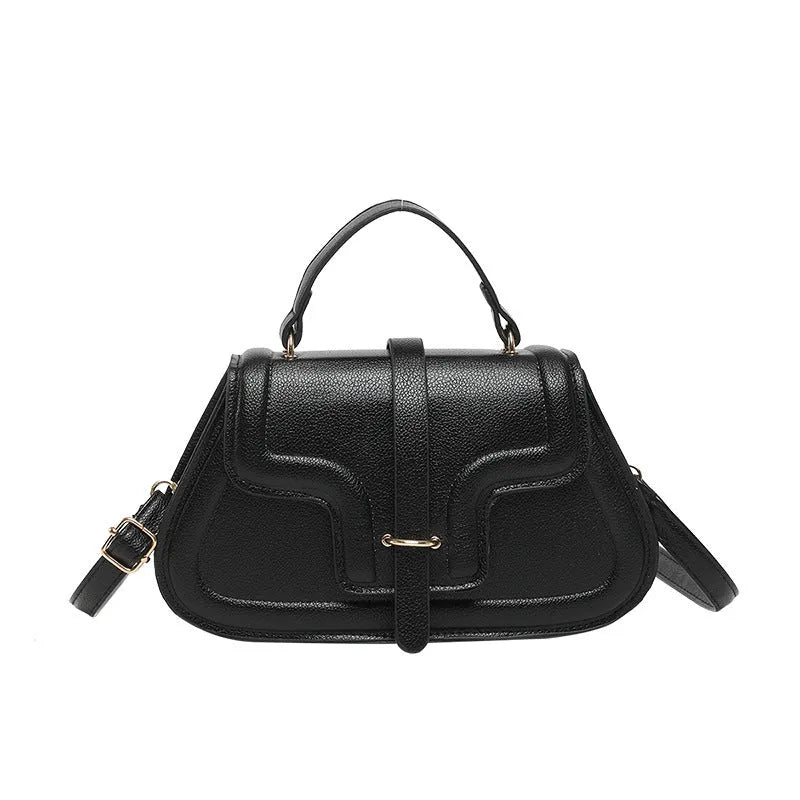 Simple PU shoulder bag in black, white or red with single strap and horizontal square shape.
