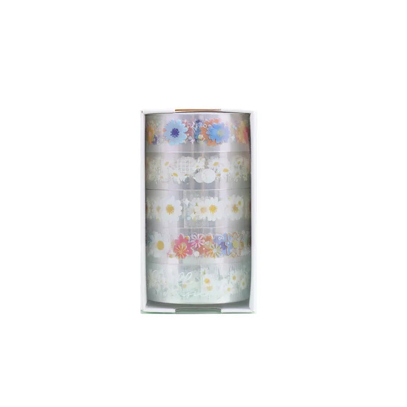 Midsummer Daisy colour decorative adhesive tape on transparent PET polyester base, 1.5cm width