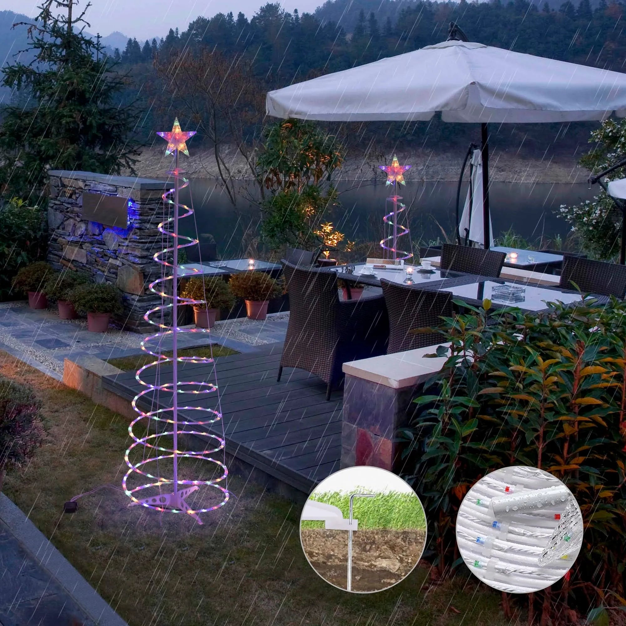 6FT spiral Christmas tree LED lights with remote control for indoor outdoor holiday decoration
