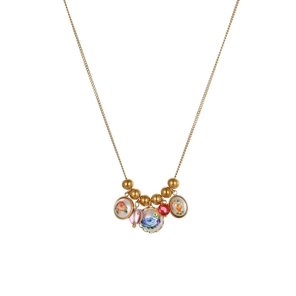 Vintage sunflower flower stainless steel necklace with 18K electroplated finish, two colour variants