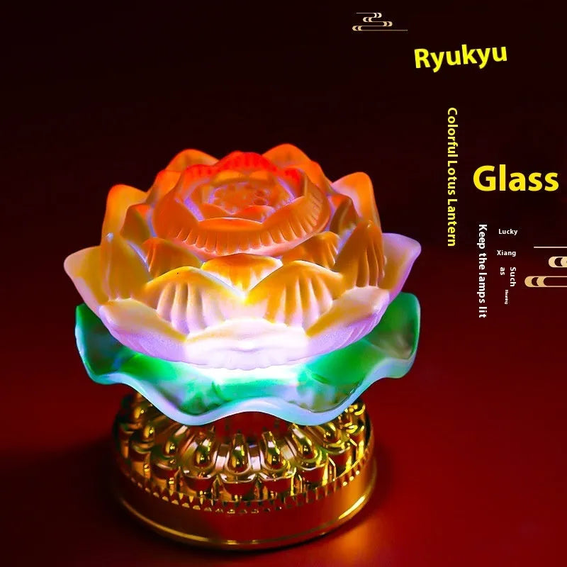 Chinese style lotus lamp in yellow with electronic candle for Buddha statue decoration