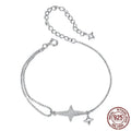 S925 sterling silver white gold plated star charm bracelet on a white background for women