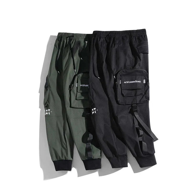 Men's High Street Fried Street Overalls Casual Middle Waist Micro Elastic 100% Polyester Workwear Trousers Black Green Available in Sizes M L XL 2XL 3XL