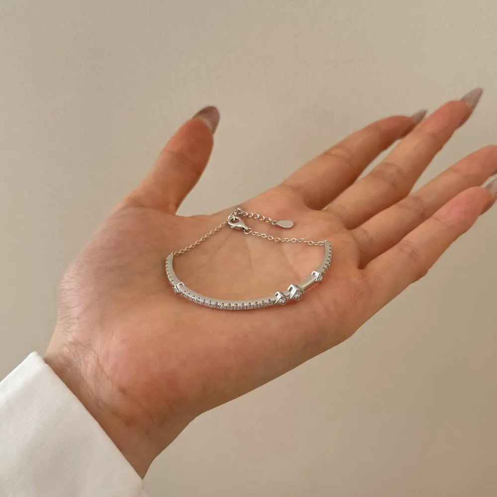 S925 sterling silver double chain bracelet for women round quadrilateral geometric white gold gold