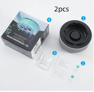 Smoke removal air purification ashtray with negative ion air purifier, portable battery powered, starry sky green colour