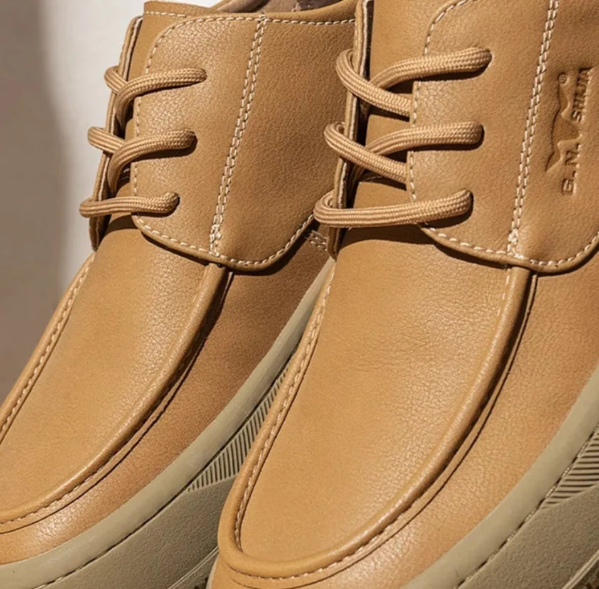 British retro brown leather casual shoes with stitching detail and rubber sole