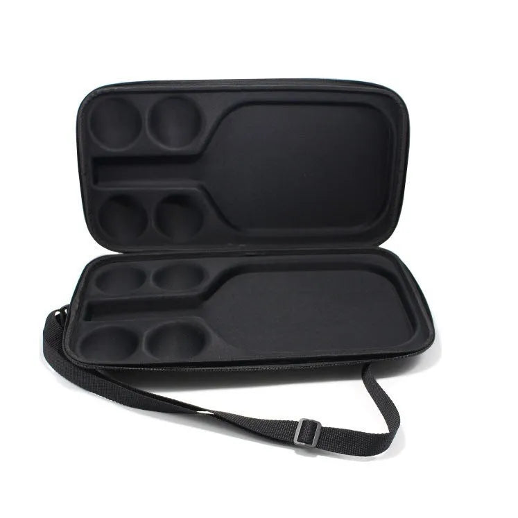 Black waterproof EVA pickleball shoulder bag with a double strap, holding a paddle and balls.