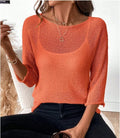 Knitted women's off-shoulder top with 3D pattern in thin polyester fabric for spring summer wear