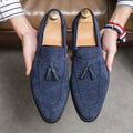 Men's suede matte fashion leather shoes in blue, flat heel low tube design with breathable and waterproof features