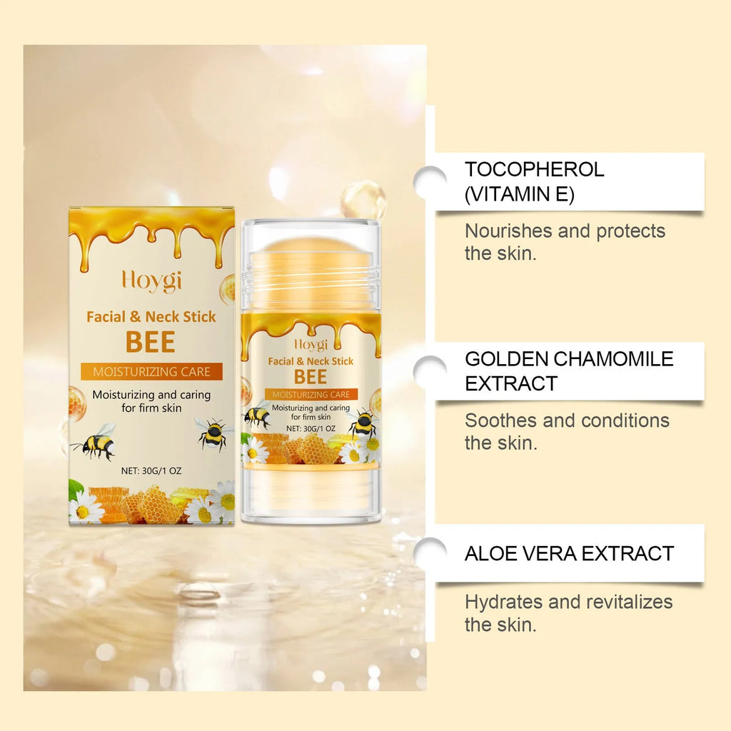 30g twist-up moisturising essence stick for facial skincare with bee venom and botanical extracts.