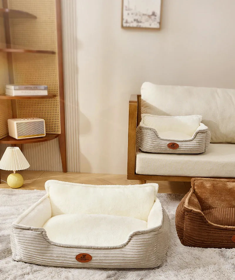 Universal removable washable pet bed for small medium dogs cats in coffee white colour