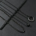 Black titanium steel necklace with cylindrical ring buckle pendant and regular chain