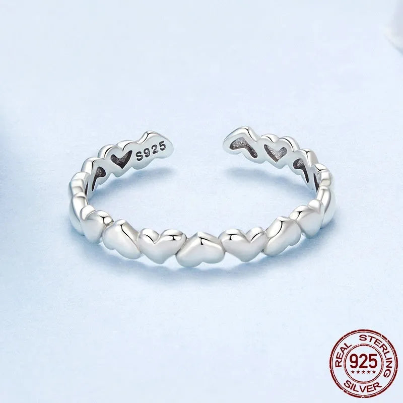 925 sterling silver open ring with loving heart motif in colour BSR655 E, old processing finish