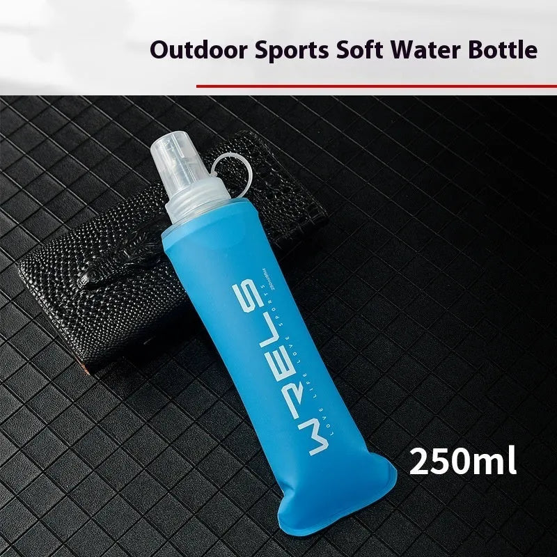 Large capacity soft folding water bottle in black with 250ml TPU silicone body for outdoor use