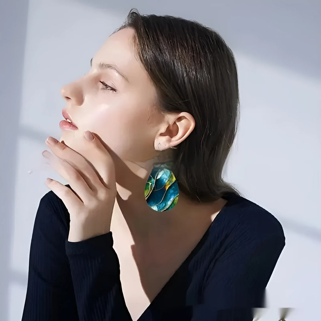 Acrylic flat branch knot drop earrings with printed surface in two style options