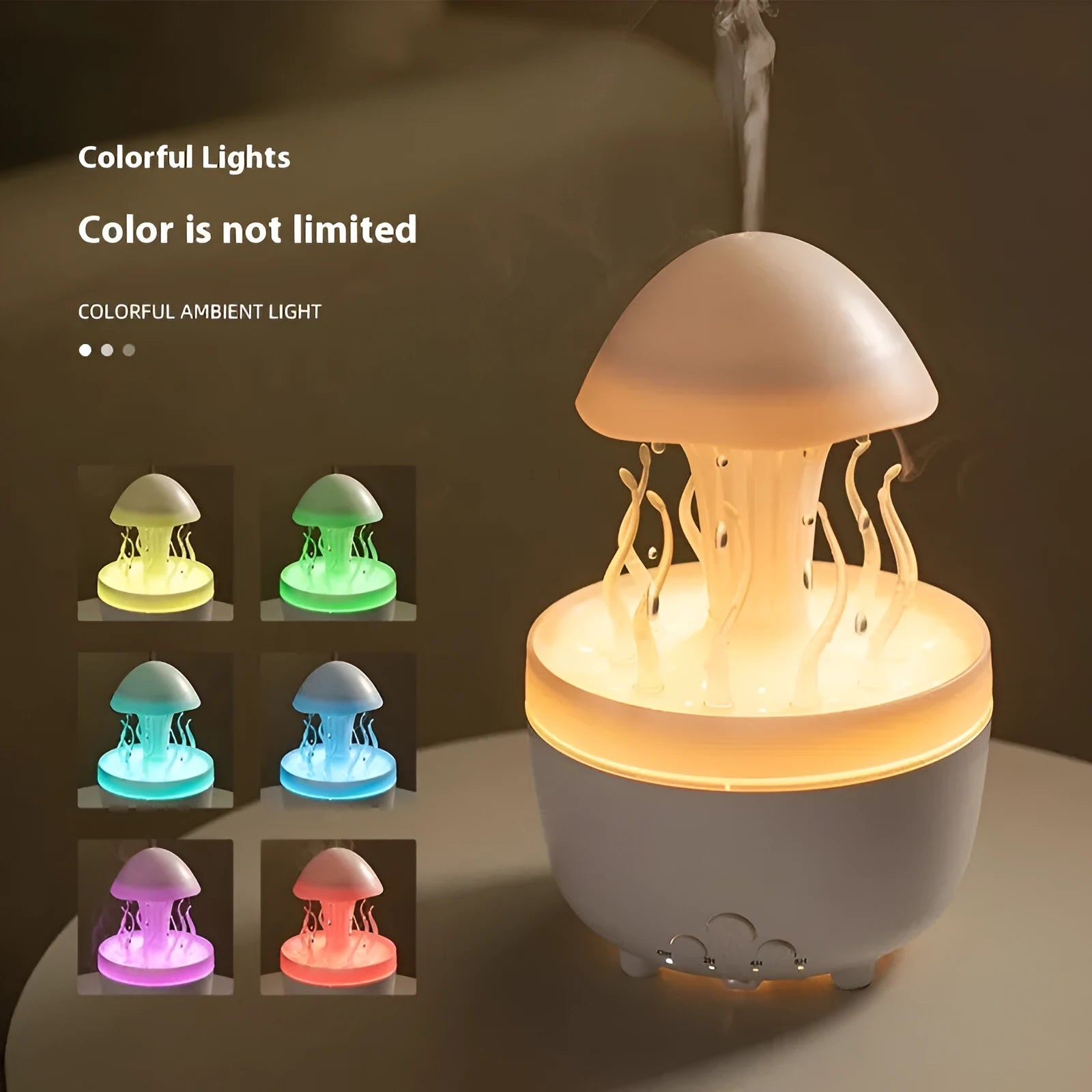 Rotating water drop aroma diffuser with colourful night light in column design showing marble finish option