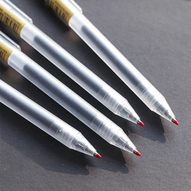 Set of twelve black matte finish retractable gel pens with 0.5mm tips and two spare refills.