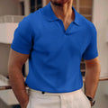 Men's black waffle knit t-shirt with lapels and short sleeves in slim fit