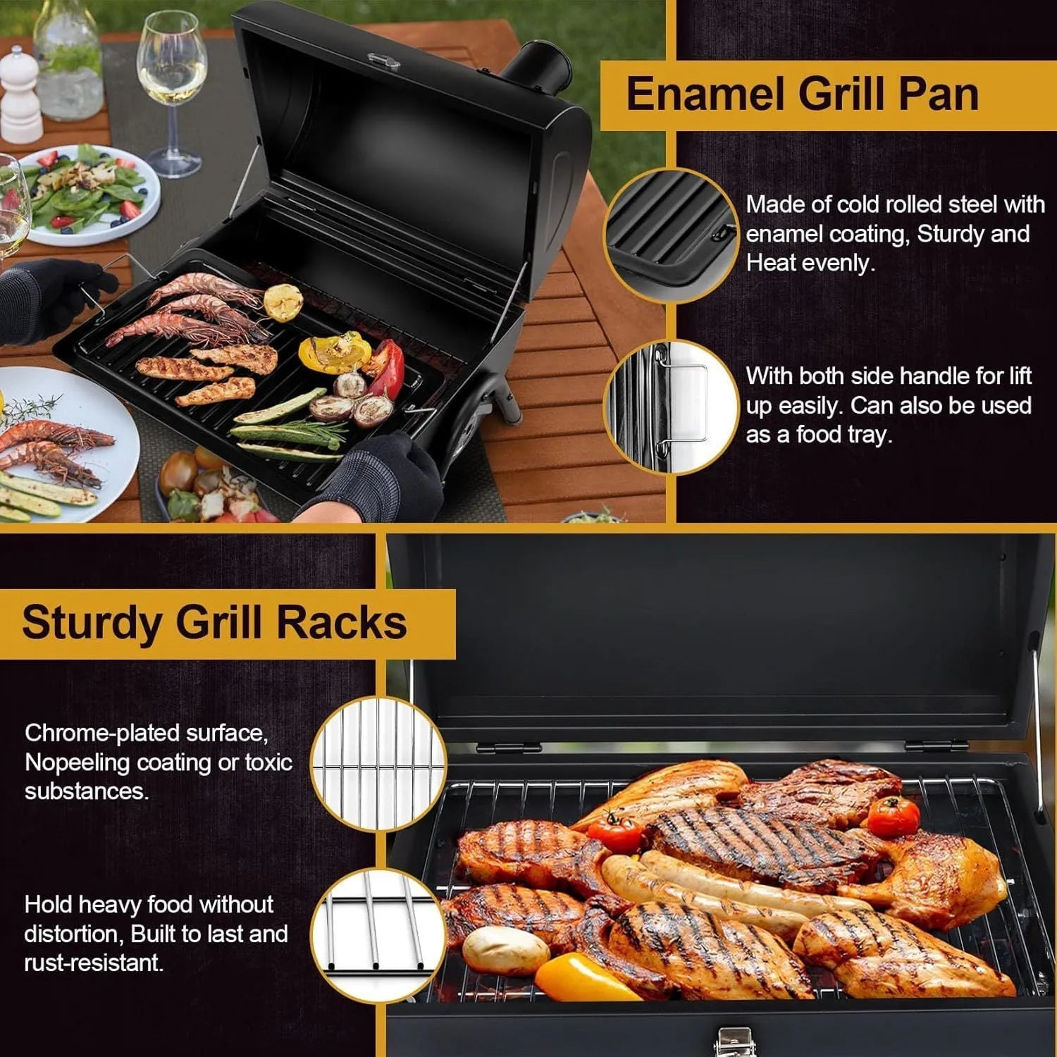 Small folding desktop charcoal barbecue grill stove for portable smoking and grilling.