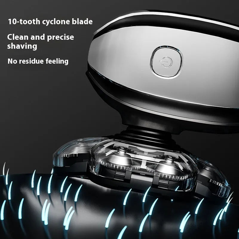 Black 6-in-1 rechargeable hair clipper and shaver grooming kit with multiple attachments laid out.