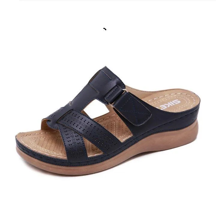 Women's wedge sandals with peep toe and Velcro closure in various colour options