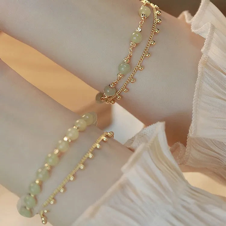 Natural Hetian Jade women's bracelet with princess charm handmade jewellery