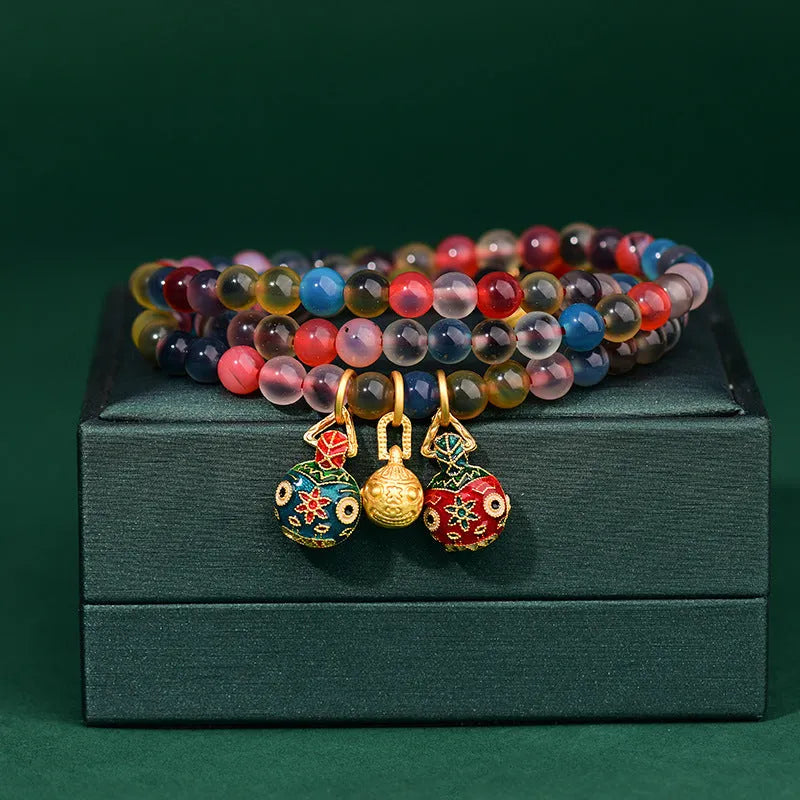 Dzogchen agate bracelet with sugar heart pattern, fragrant grey glaze and gold beast motif