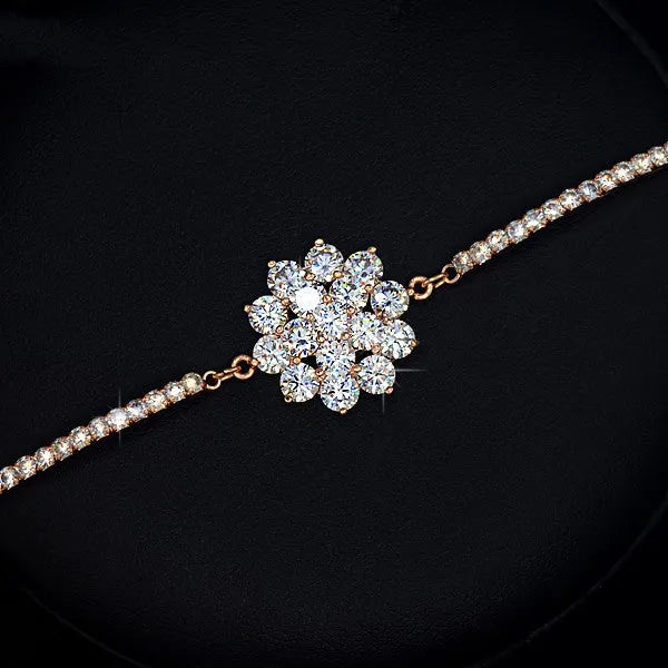Rose gold cubic zirconia bracelet for women with adjustable 13-19cm length and cross, crown or Roman numeral design.