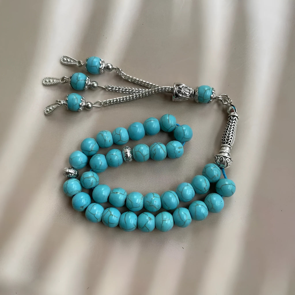 Sky blue handmade Muslim prayer bracelet with 8mm natural stone beads for daily worship