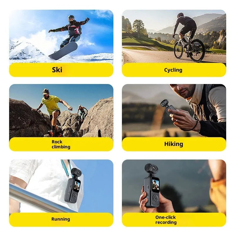 Q5 black handheld 4K camera with 140 degree wide angle and 1.5 inch LCD screen for outdoor sports riding recording