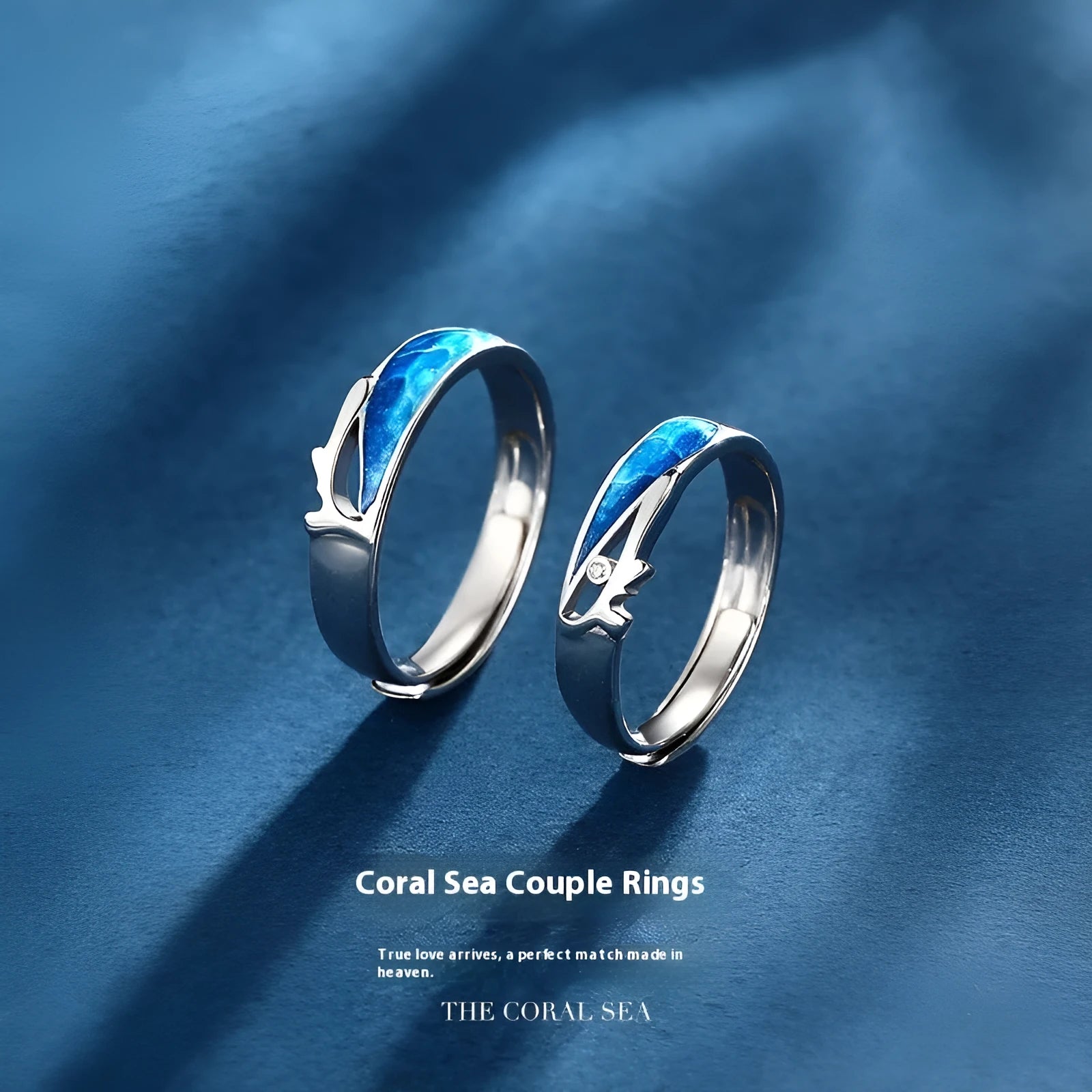 S925 silver Ferris wheel coral sea ring with adjustable opening on white background