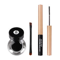 Eyeliner makeup set with mascara, eyeliner, and brush in black or brown, smudge-free and waterproof.