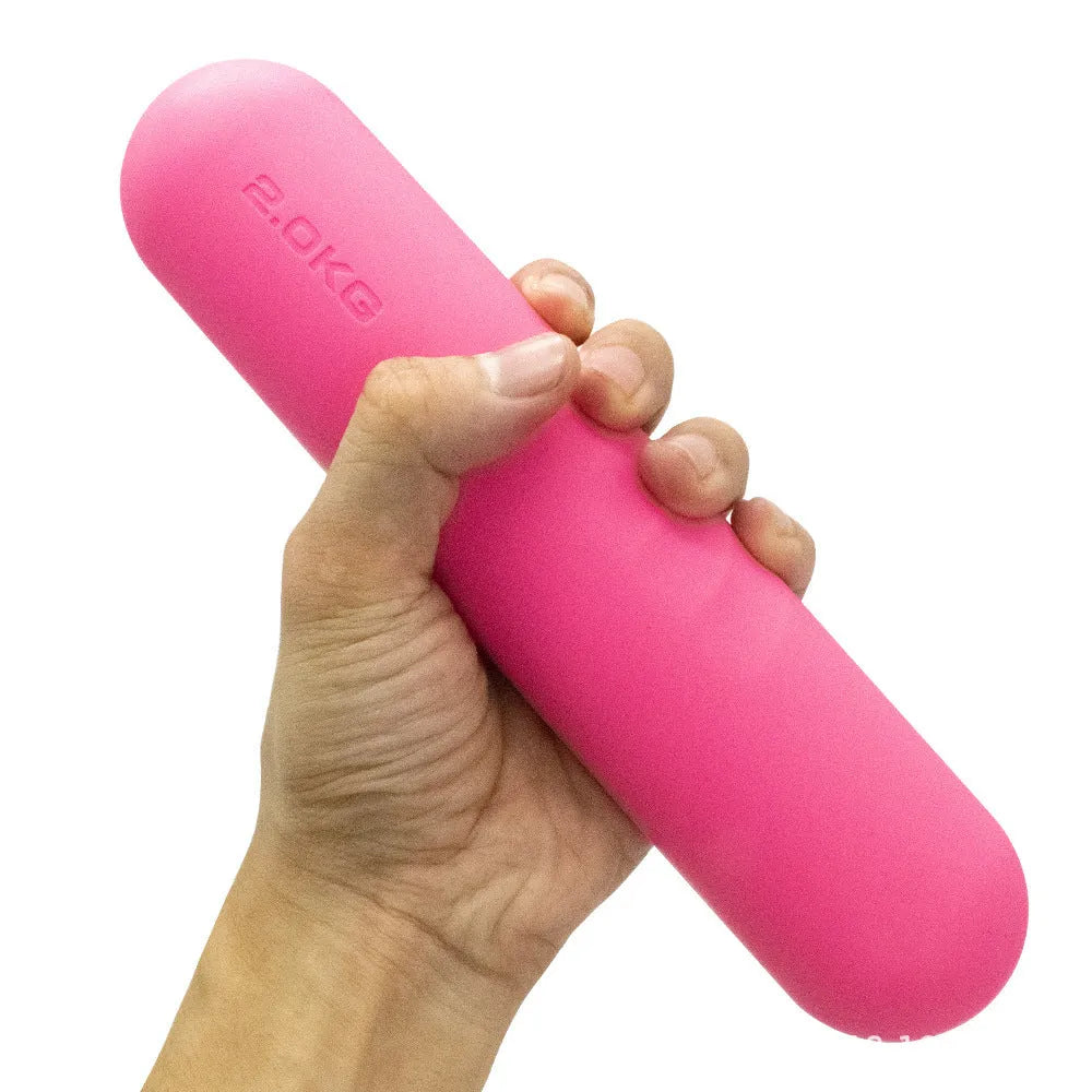 A silicone-edged hand-drawn dumbbell stick in various colours and weight options for fitness training.