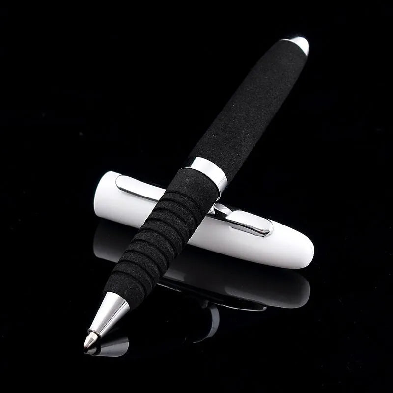 EVA metal cap mini ballpoint pen showing compact 112mm size with bullet tip and seven refill colour options
