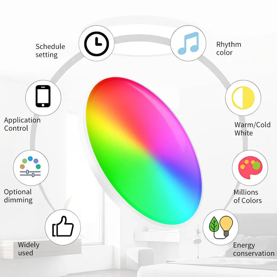 Graffiti WiFi smart ceiling light with RGB colour modes and simple modern design for bedroom