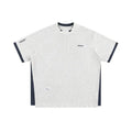 Retro alphabet embroidered waffle knit t-shirt in loose fit with navy blue, yellow or white flower grey colour options