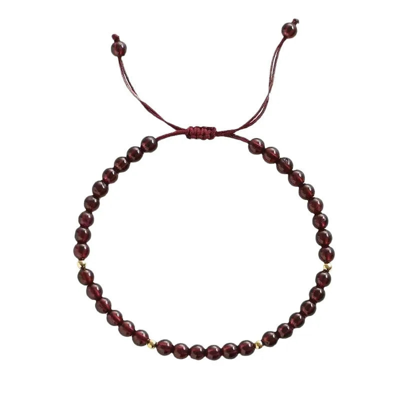 Hand-woven red garnet bracelet with flexible wire construction and national tide style