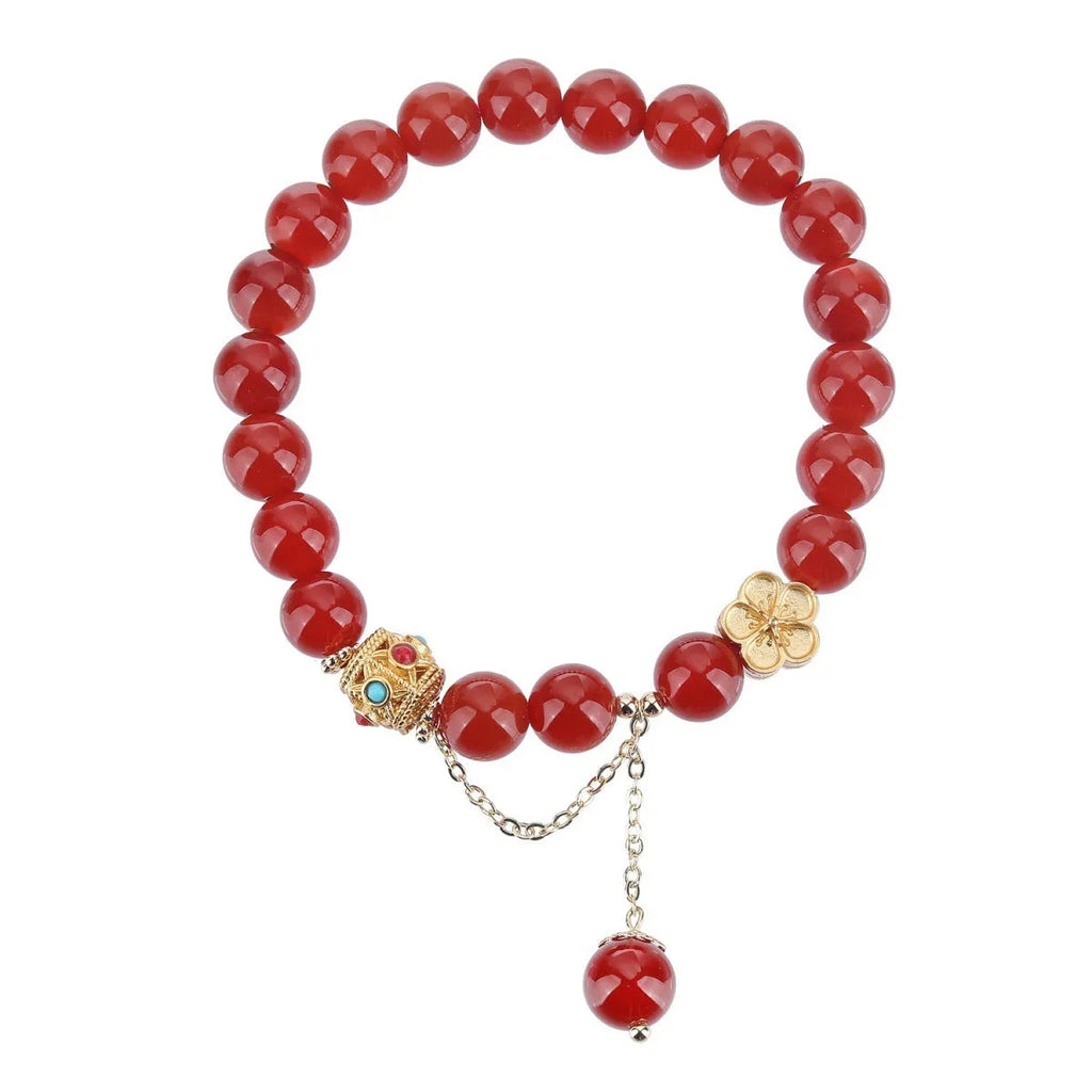 Handmade women's agate bracelet with 8mm stones and peach blossom copper parts