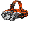 Black PVC head-mounted LED miner's lamp with adjustable strap and 10W long-range beam.