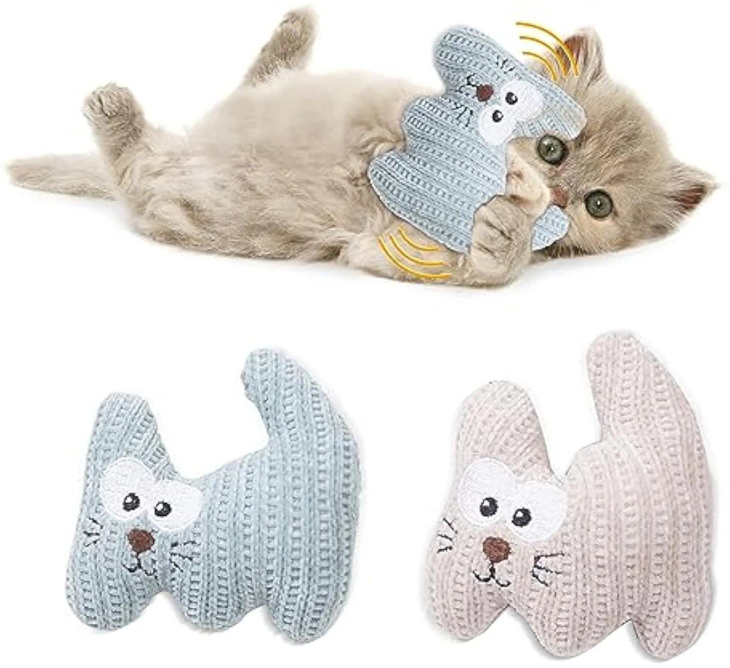 Cyan and light coffee plush rope catnip toy with bell for kittens and cats