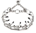 Stainless steel dog prong training collar with rubber tips showing adjustable chain links