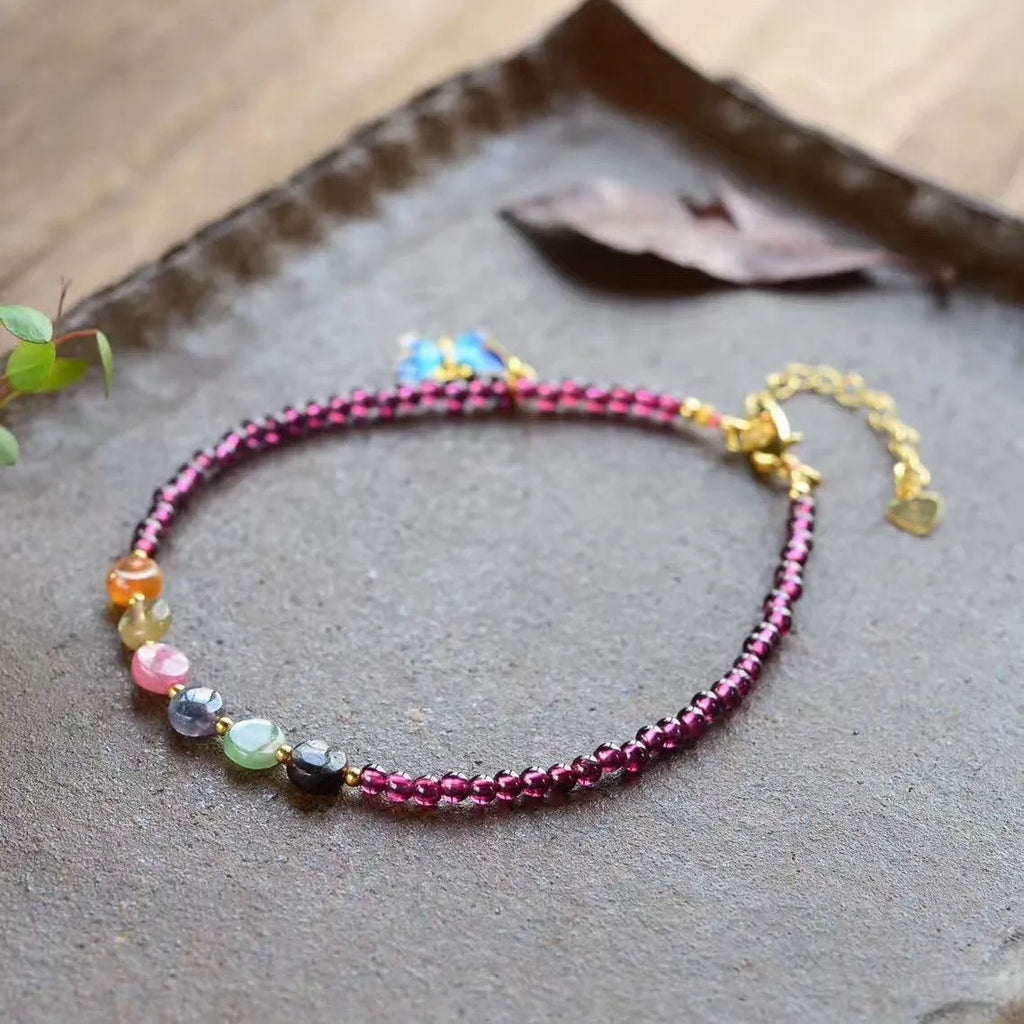 Purple natural garnet women's ankle chain with geometric ethnic design jewellery