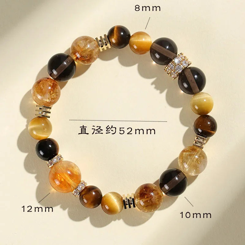 Natural yellow artificial crystal bracelet with 10mm tower beads on string for travel commemoration