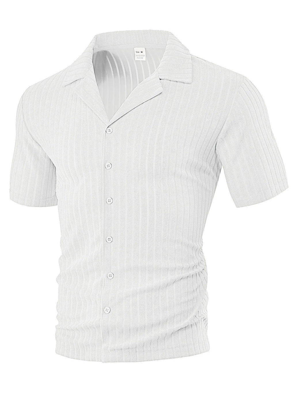 Men's loose casual short sleeve polyester cardigan in khaki lapel design on white background