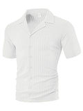 Men's loose casual short sleeve polyester cardigan in khaki lapel design on white background