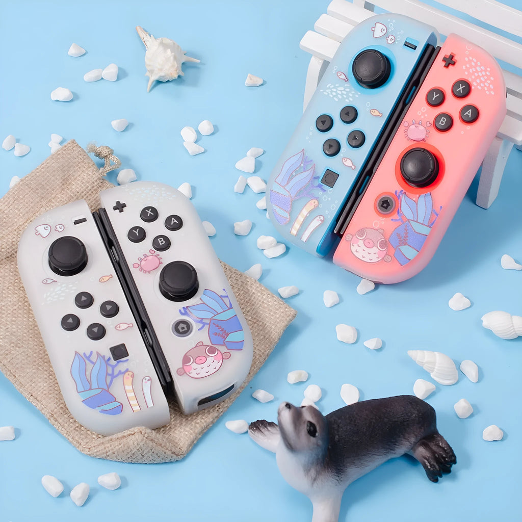 Nintendo Switch OLED case with submarine exploration colour design showing TPU and PC construction