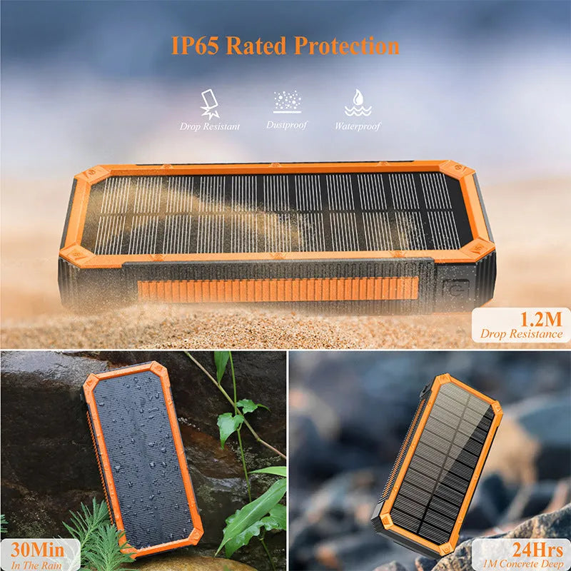 Outdoor large capacity 30000 MA solar charging unit power bank in orange plastic shell