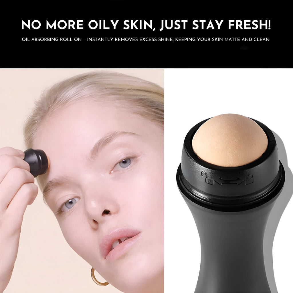 Volcanic stone reusable facial roller for oily skin control in portable compact case