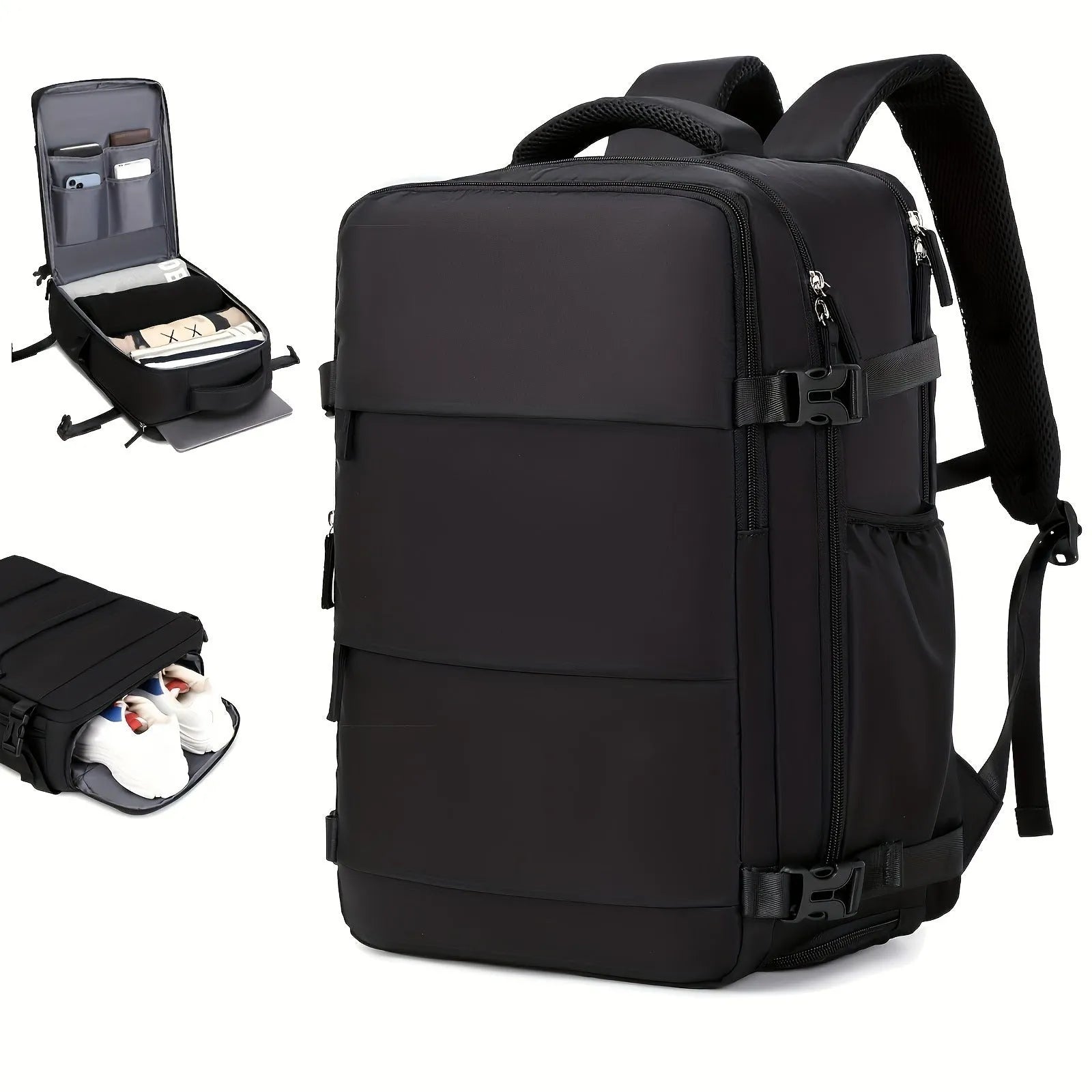 Large nylon luggage backpack for men in solid colour with 20-35L capacity and anti-theft features